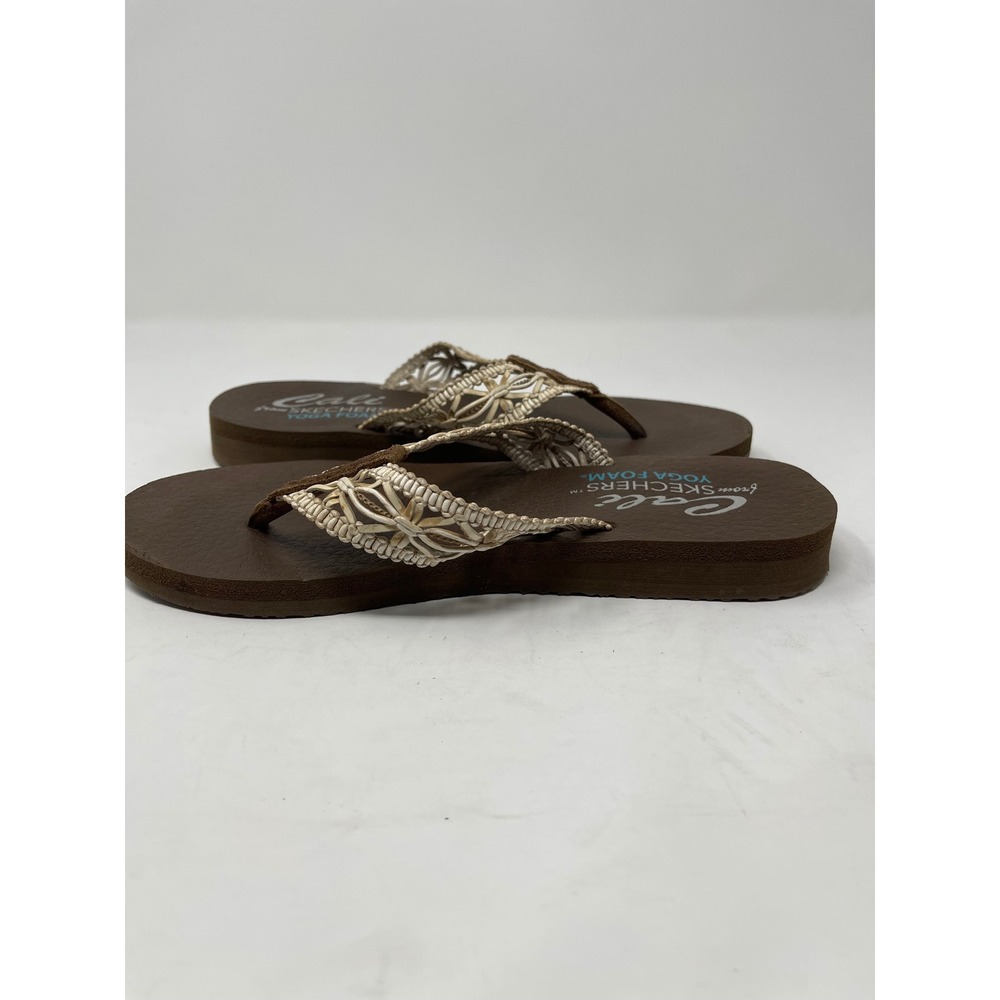 Skechers Cali Yoga Foam Flip Flops Women's 8 Brown Woven Macrame Sandals - Picture 6 of 9